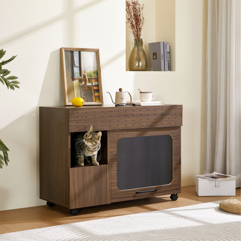 Litière en noyer pour table d'appoint - Rangement pratique et conception épurée en noyer pratique pour les chats
