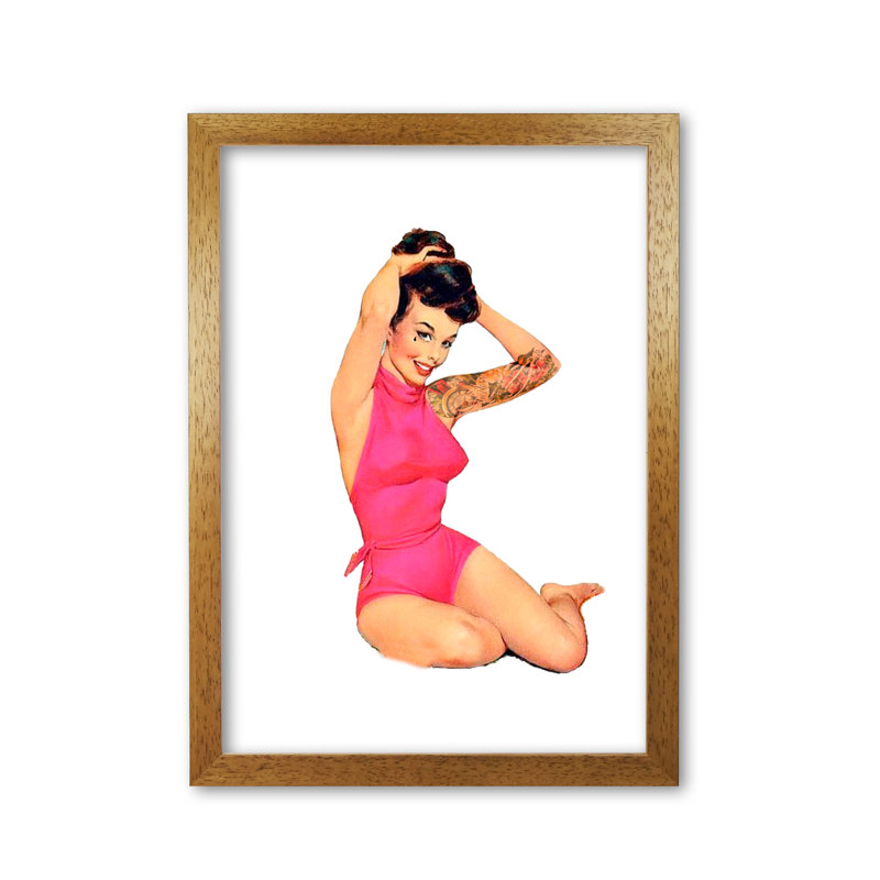 Retro Pin Up Girl - Print, Honey Oak Frame, 42 cm H x 30 cm W x 5 cm D