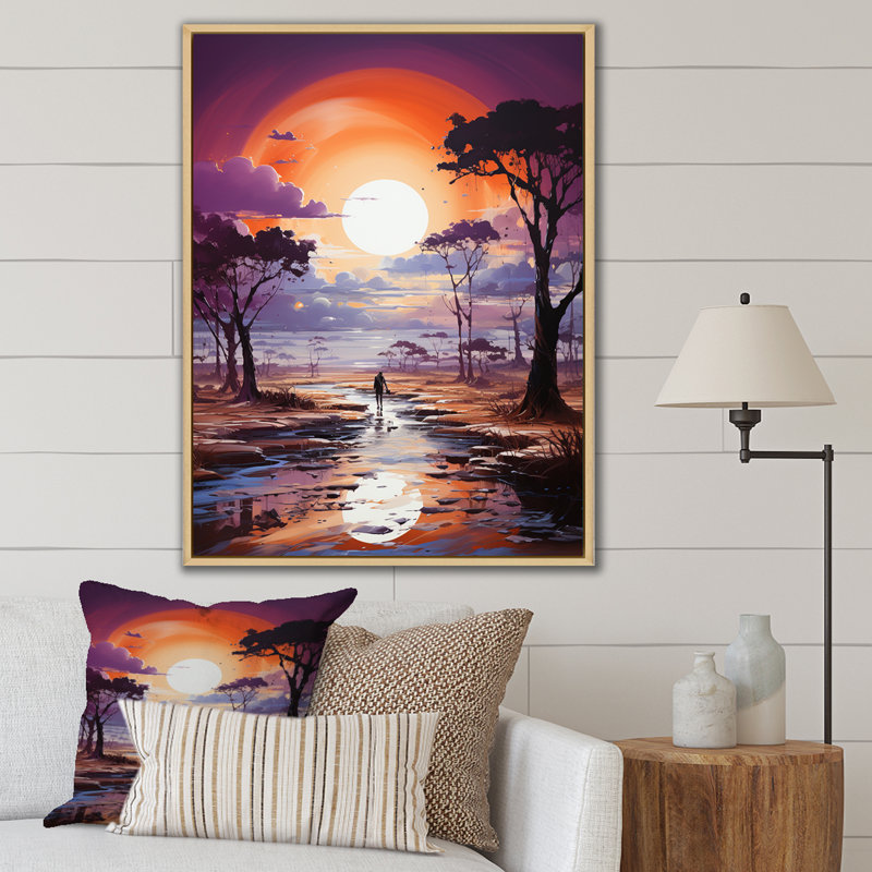 "Paysage abstrait jaune avec espace chromatique I", Cadre flottant brun, H 60 po x l 28 po