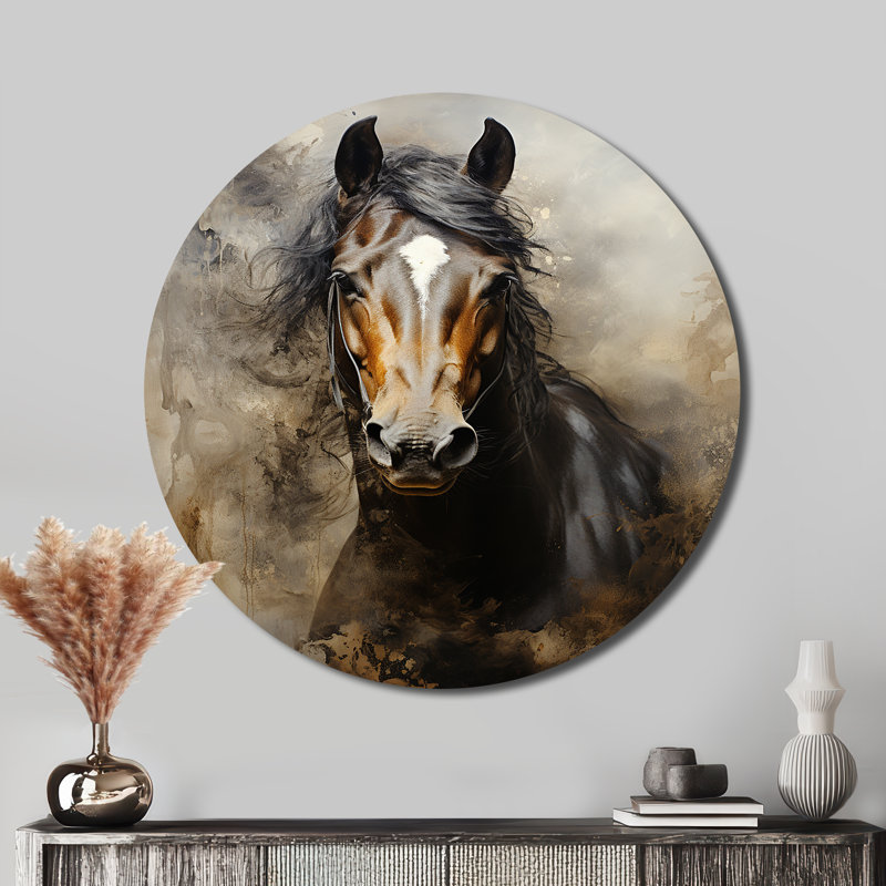 Cheval blanc, équitation dualité I - animaux, art en métal rond, H 16 po x l 16 po