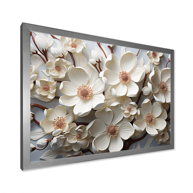 «Dogwood Blossoms Bouquet III», reproduction sur toile, Cadre de coin argenté fermé, H 34 po x l 44 po x P 1,5 po
