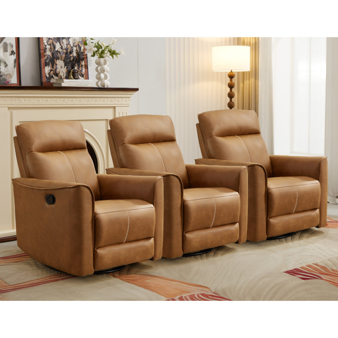 31.5" Wide Modern Ultra Comfortable Swivel and Rocker Manual Reclining Home Theatre Seating (Set of 3) Latitude Run® Leather