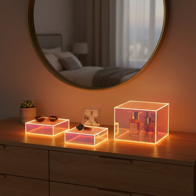 3Pcs Lighted Stackable Acrylic Iridescent Display Case