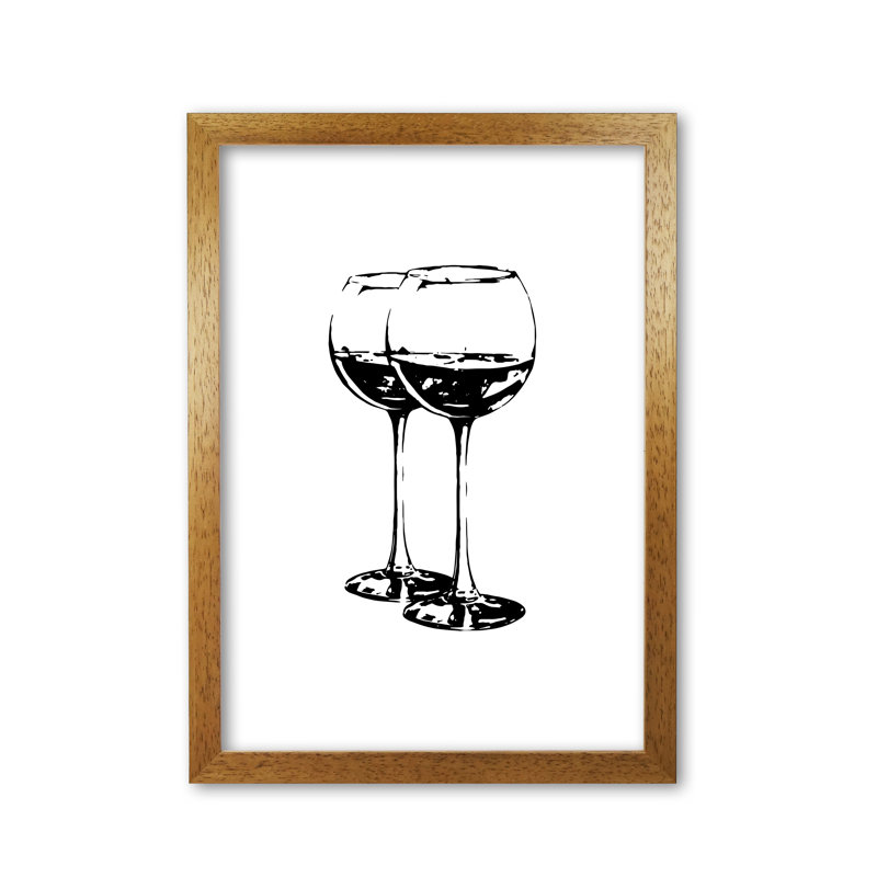 Black Wine Glasses - Print, Honey Oak Frame, 30 cm H x 21 cm W x 5 cm D