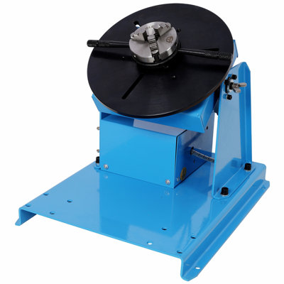 10KG/22LBS Rotary Welding Positioner, 110V, 20W Portable Welder Positioning Machine, 0-90° Welding Positioning Turntable Table , with 3-Jaw Lathe Chuck,Blue Color