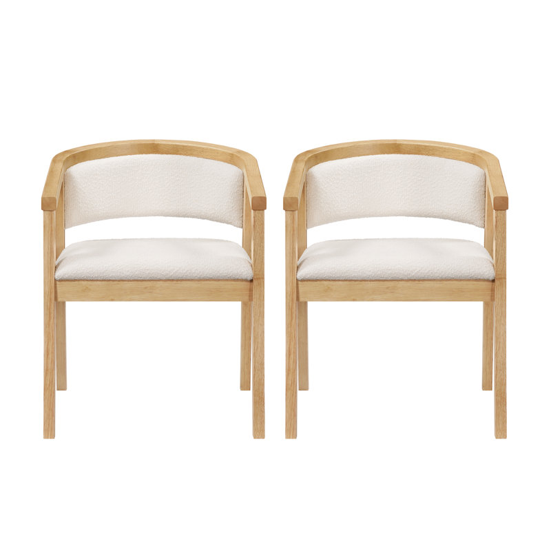 Arden U-Shaped Boucle Upholstered Dining Chairs With Armrest, Beige Cushion/Oak Frame