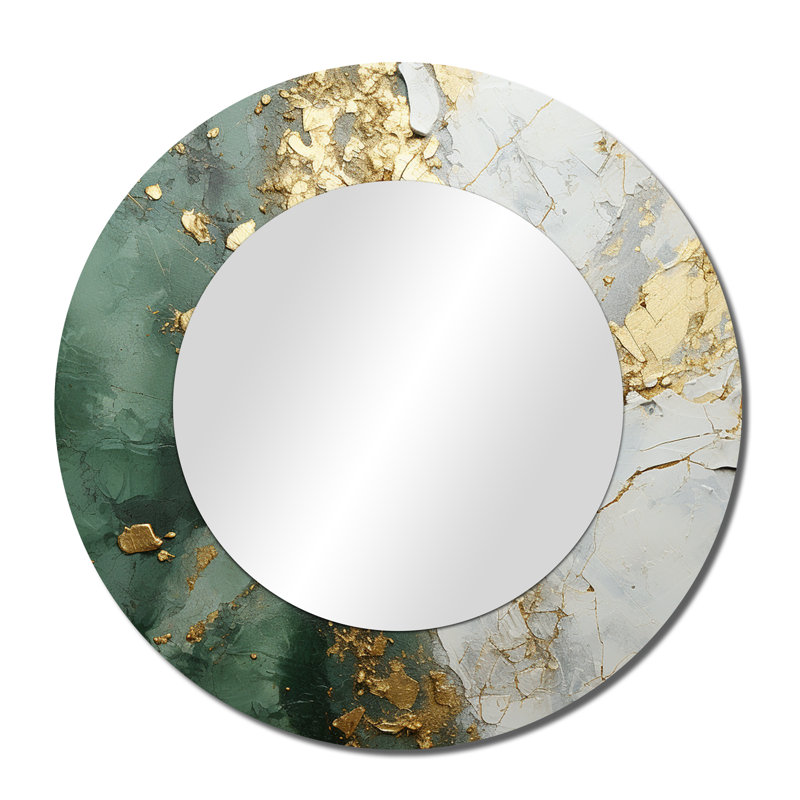 Seneka or et vert peinture fusion - peinture abstraite miroir décoratif, grand miroir mural rond beige, impression d'art en métal