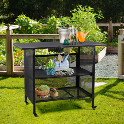 Industrial Mobile Kitchen Cart Rustic 3 Tier Rolling Serving Cart With Locking Casters Metal Mobile Kitchen Island Stand Cart On Wheels-47.24 * 19.68 by 17 Stories