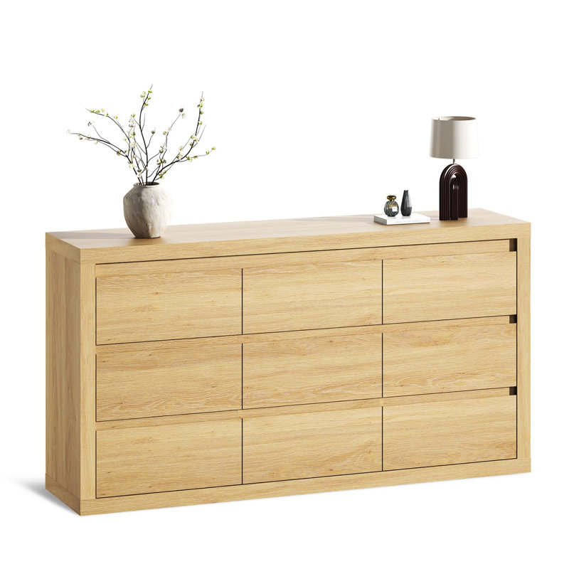 Commode moderne à 9 tiroirs pour la chambre à coucher, coffre de rangement large avec dispositif anti-basculement, meuble en bois et meuble télé pour l'espace de vie