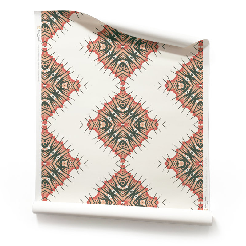 Desert Diamonds (Large) | Intricate Geometric Wallpaper Double Roll, Ivory/Cream/Orange/Yellow/Pink/Beige/White/Brown