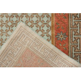 Distressed Homage Hand Knotted Wool Geometric Area Rug in Blue, Red, Beige, Orange