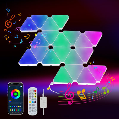Lot de 20 panneaux lumineux à DEL intelligents triangulaires, appliques murales RVB avec contrôle par application et télécommande, éclairage de jeu synchronisé à la musique pour la décoration de salle de jeux, salon, chambre, convient aux enfants et aux adultes