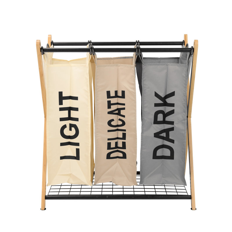 Laundry Sorter with Handles, White/Brown/Grey