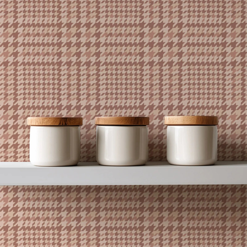 Houndstooth Glen, Terracotta, Faux Grasscloth