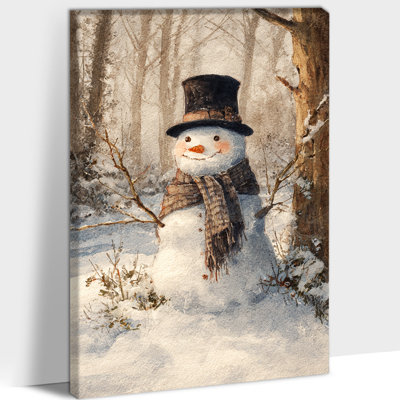 Large Snowman Canvas Wall Art - Winter Scene Holiday Pictures Wall Decor, Vintage Christmas Prints Painting for Living Room, Winter-Wonderland Art Framed Wrapped Canvas, 36×48 inches