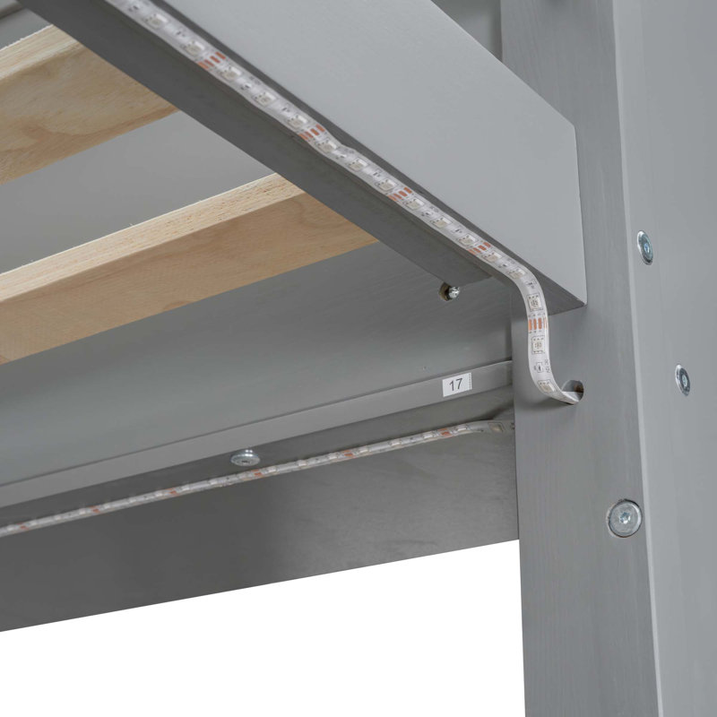 Wood Gaming Loft Bed With Desk,Multi-Storage Shelves,LED And A Hanging Clothes Rack, Twin