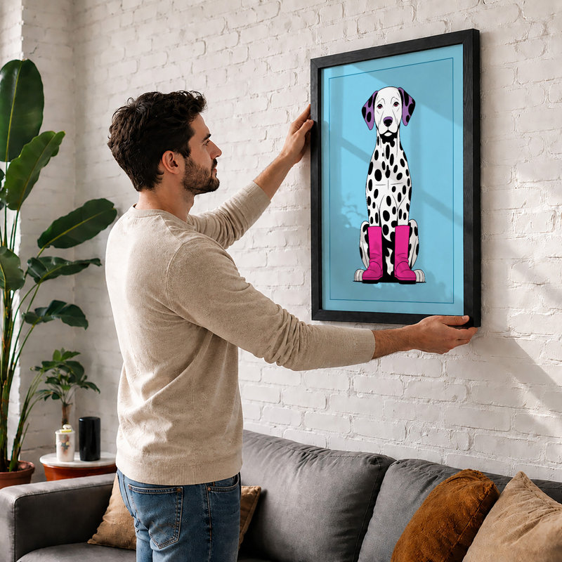 Dalmatian in Pink Boots Modern - Framed Print, A1 - 84.1 x 59.4 cm, Walnut