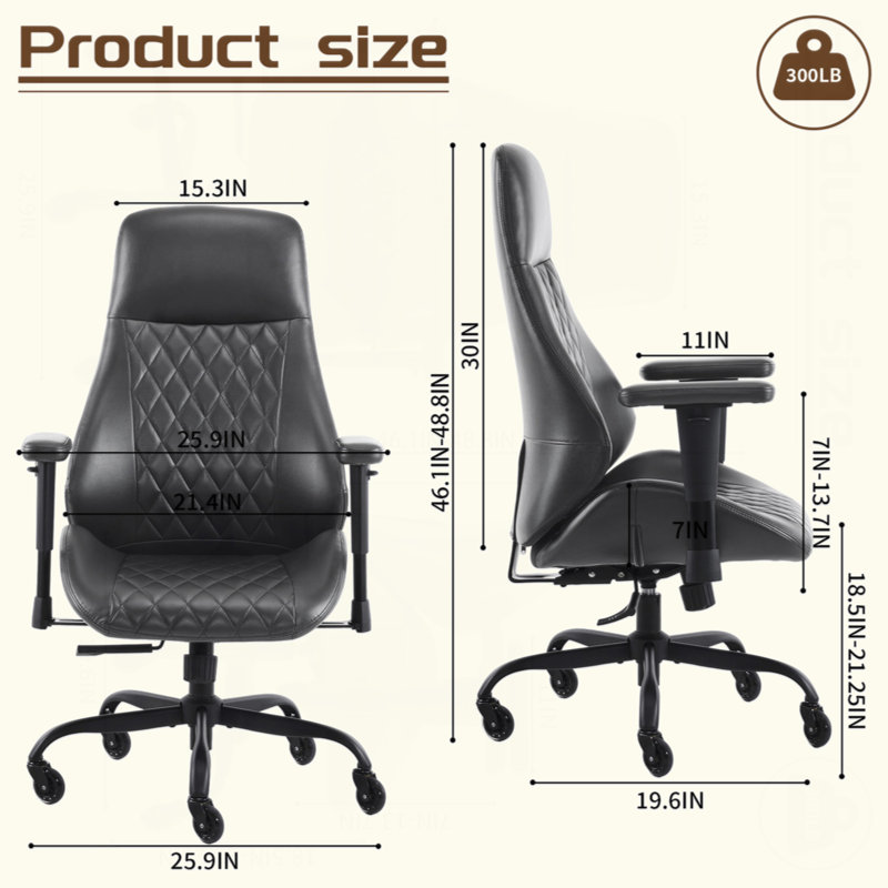 Home Office Desk Chair High Back Office Rubber Casters Ergonomic Computer Chair with Lumbar Support Adjustable Height Rolling Swivel Chair Executive Task Armrests
