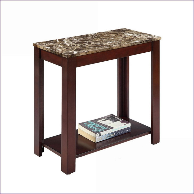 Table basse 24 po cerise foncée avec plateau en marbre - peu encombrante