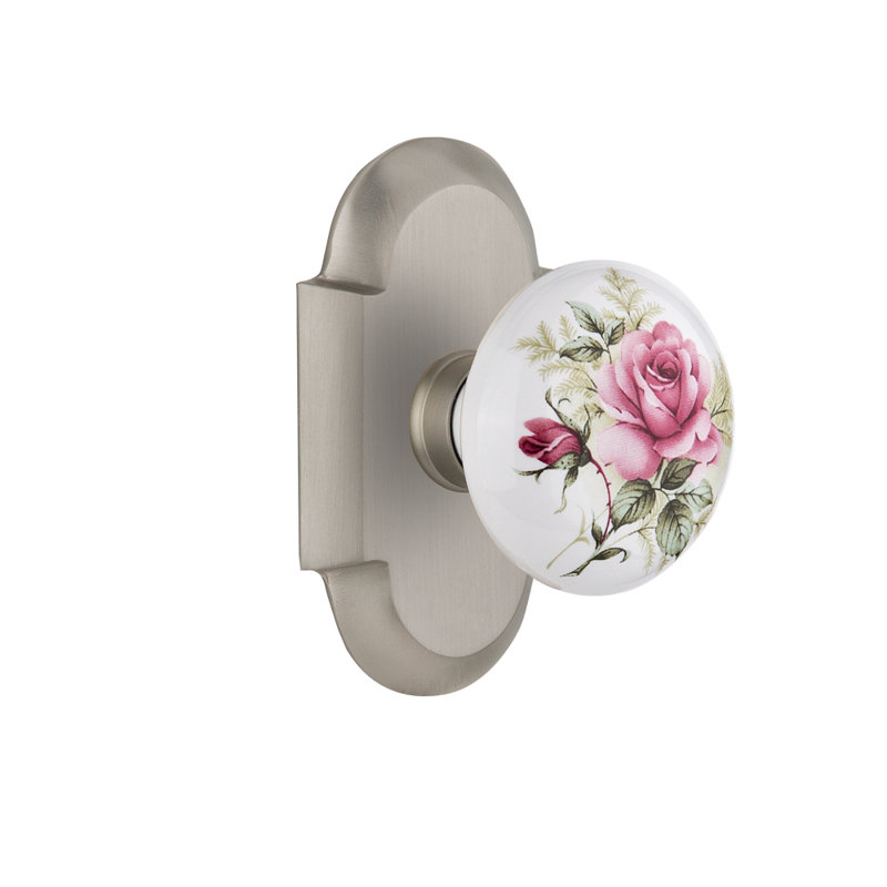Plaque Cottage avec poignée de porte en porcelaine blanche, 2,375 po, Laiton antique