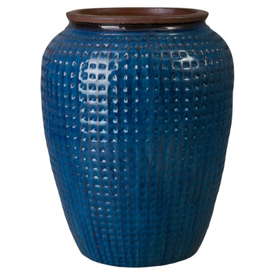 25 in. Ceramic Jar (25 in. L x 25 in. W x 32 in. H) with Drainage Hole