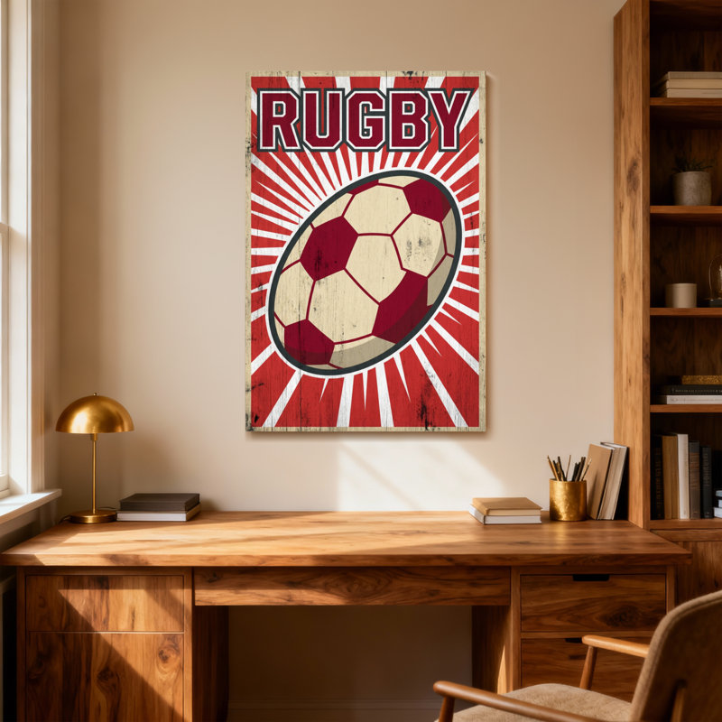 Ballon de rugby Bath & Laundry à rayures rouges et blanches, H 30 po x l 20 po