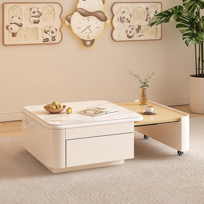 Light luxury cream-style retractable coffee table