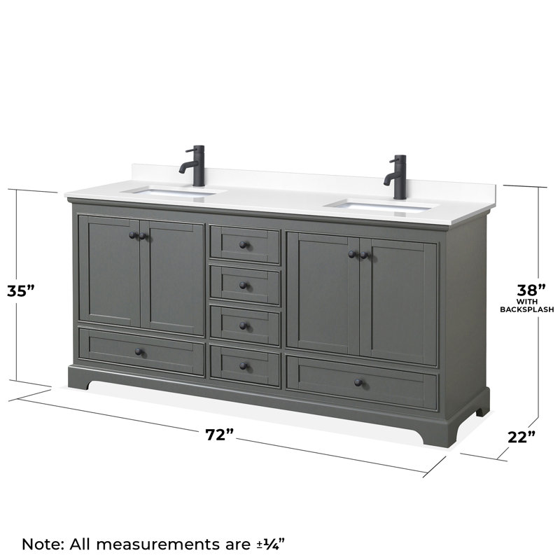 Deborah 72'' Double Bathroom Vanity with Marble Top, Dark Gray, White Cultured Marble, Black