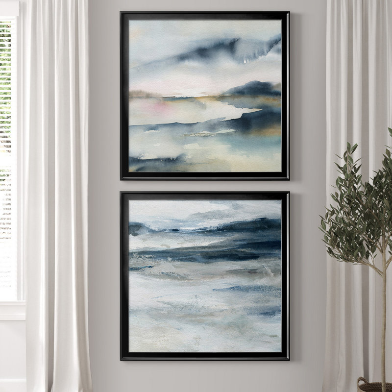 Sunwashed Horizon - Peinture encadrée sur papier, H 17,5 po x l 35 po, Impression encadrée sans passe-partout, Noir