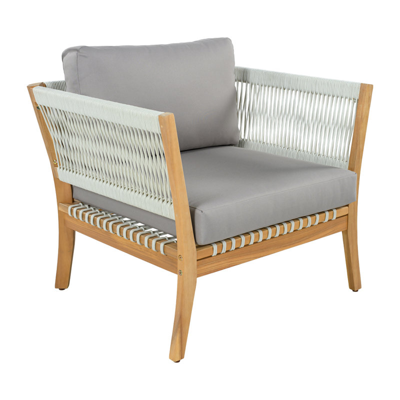 Chaise d'extérieur 30,3 po avec détails en corde tissée, Gris