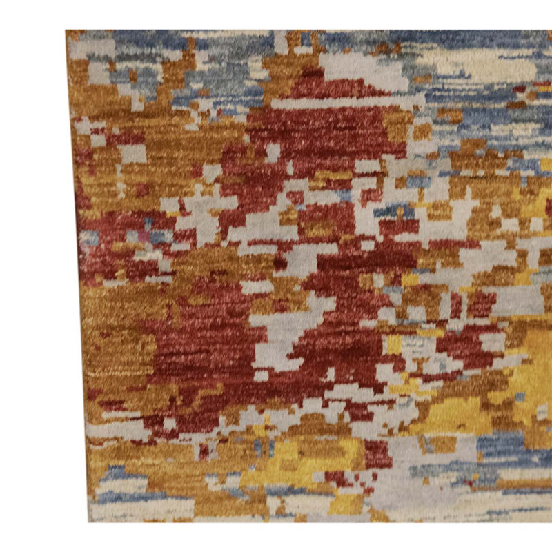Tapis brun / jaune / bleu noué à la main de haute qualité