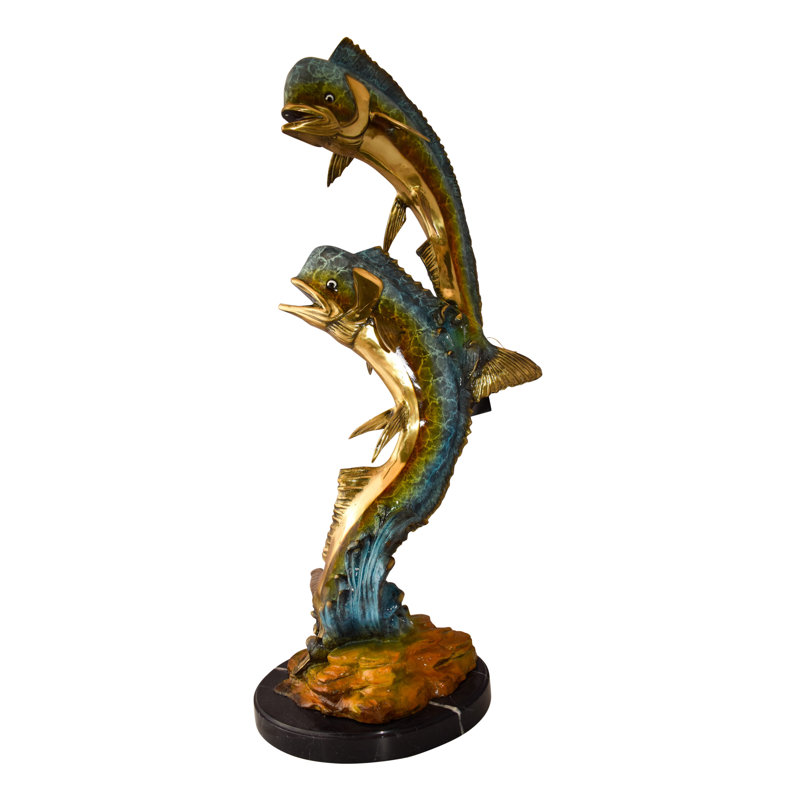 Kirsti Impressive Pair of Dorado Mahi Mahi Fish Bronze Statue Size: 20" x 18" x 42"H