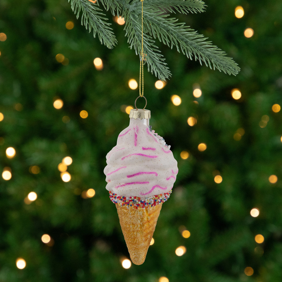 4" Vanilla Ice Cream Cone Glass Christmas Ornament Northlight Seasonal