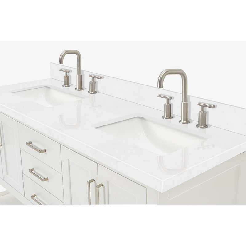 ARIEL Magnolia 60 Double Sink Bathroom Vanity with Top, White, Rectangular