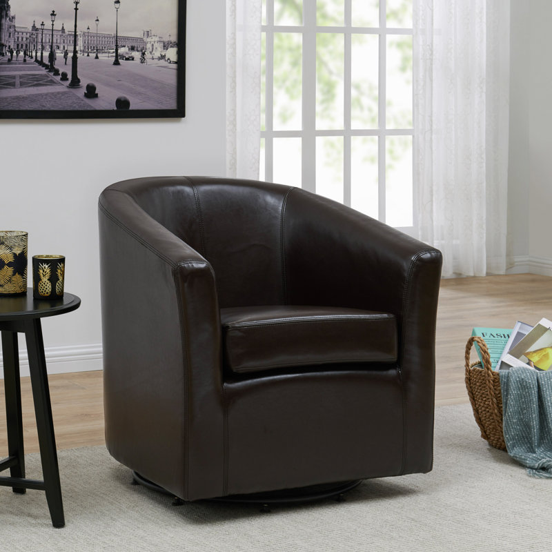 30-Inch Wide Swivel Barrel Chair, Brown Bonded Leather