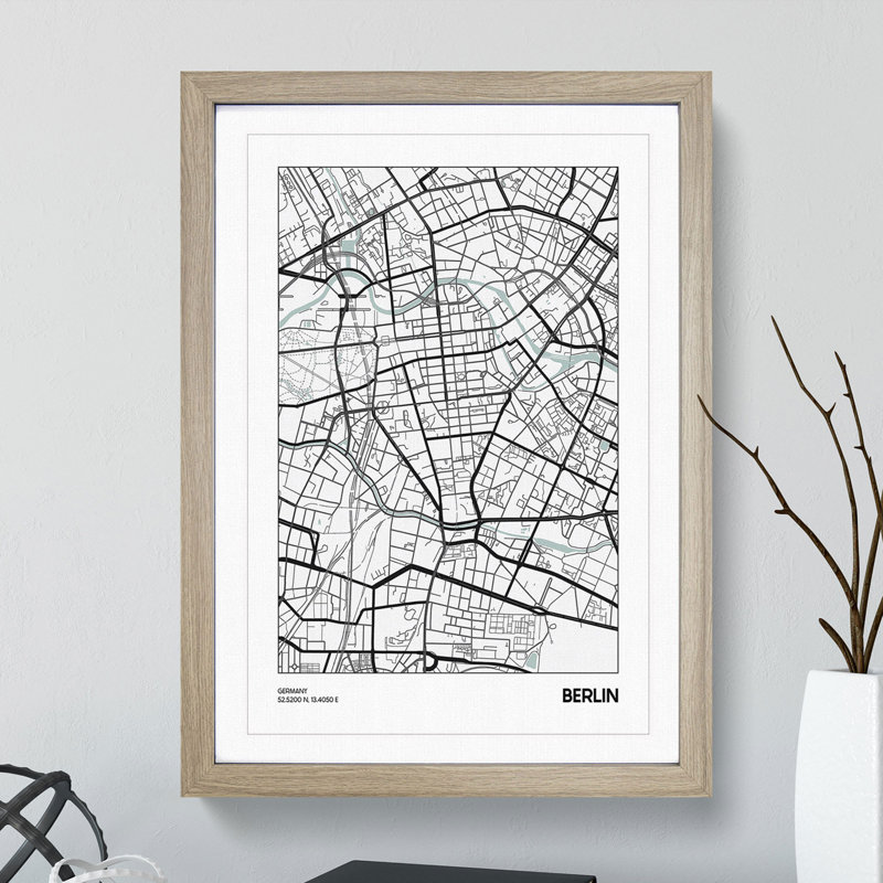 Map Berlin Germany - Picture Frame Graphic Art, 36cm H x 27cm W x 2cm D, Black Framed