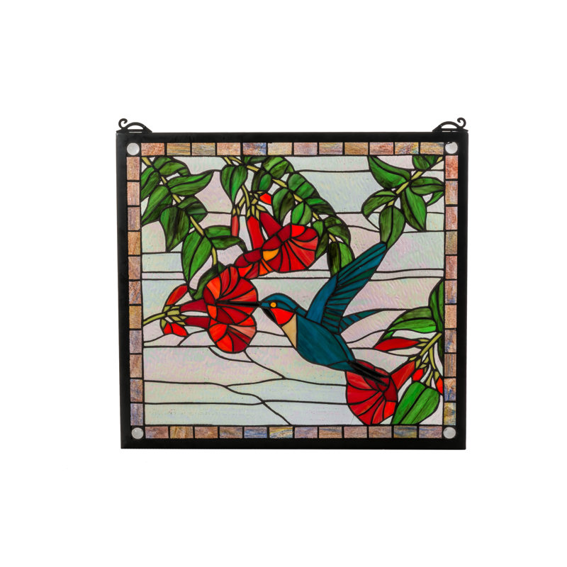 Floral Hummingbird Stained Glass Window