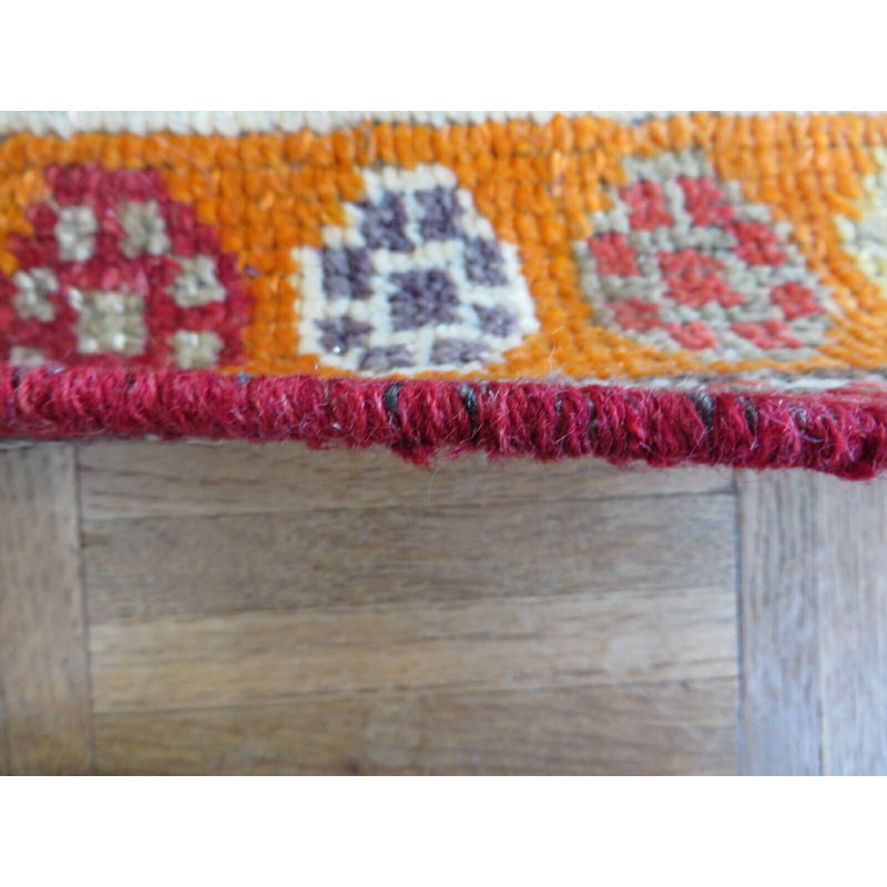 Tapis de couloir rouge en laine noué à la main de conception unique 2 pi 8 po x 11 pi 10 po Mailis
