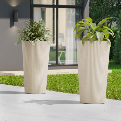 2 Pcs 23.6 Inch Tall Decorative Planter Pots For Outdoor Indoor Garden Patio Front Porch