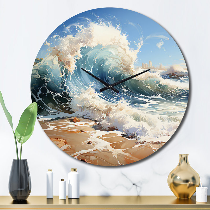 Horloge murale en métal Beach Photo Coastal Symphony, Grand