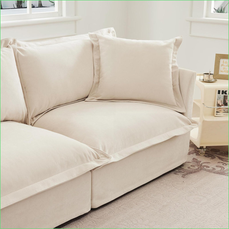 Canapé modulaire, canapé en chenille moderne en U à 4 places avec assise profonde pour salon | Crème | Chenille