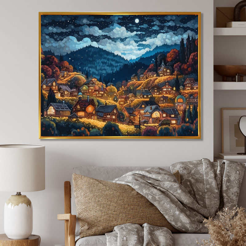 Petit village alpin de Steadham en automne I, H 12 po x l 20 po x P 1 po, Cadre flottant doré