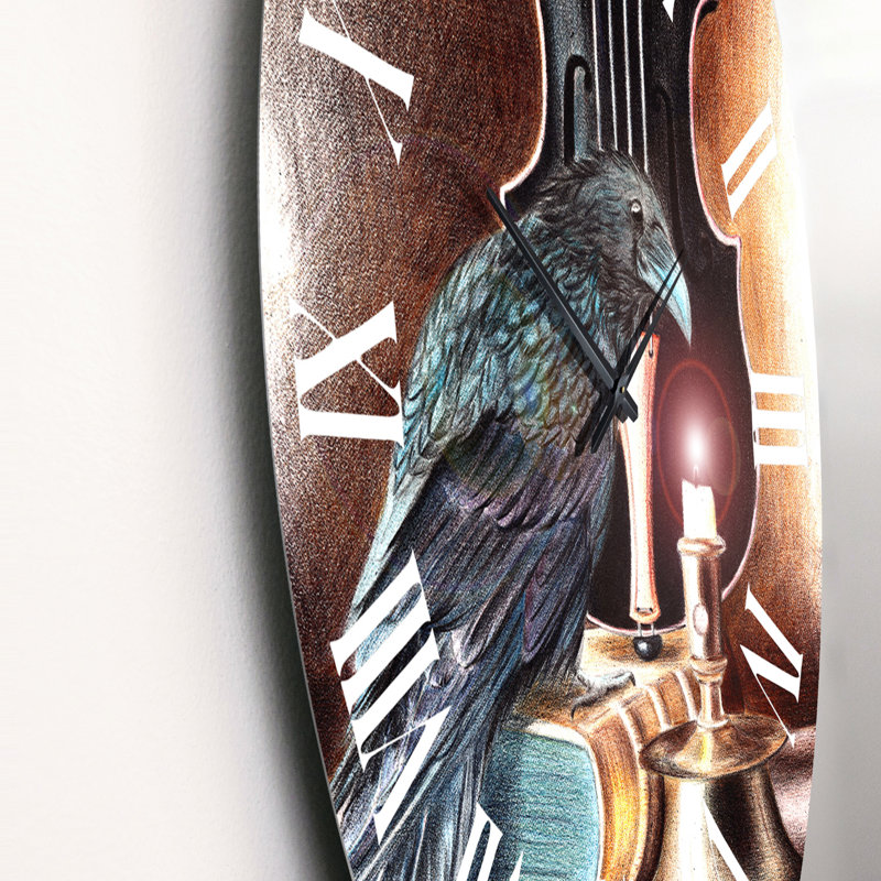 Raven on a Book with Violin - Bohemian & Eclectic Wall Clock, Medium