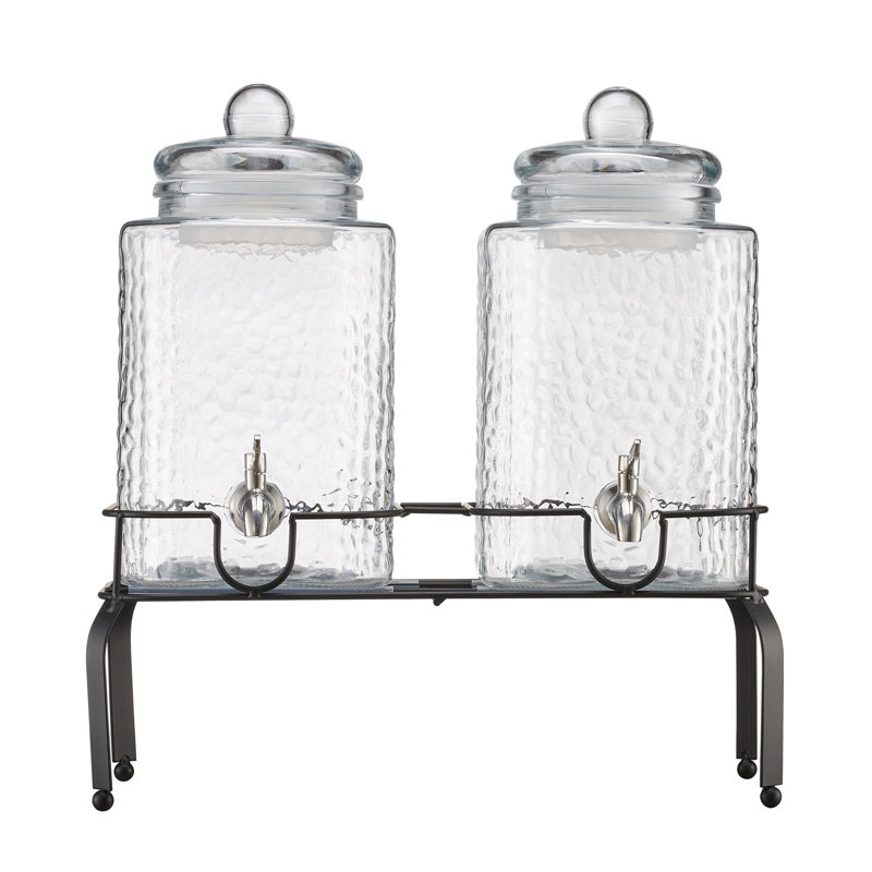 Ensemble de distributeur de boissons double en verre avec support - Serveur à boissons d'une capacité totale de 3 gallons pour les fêtes et les mariages
