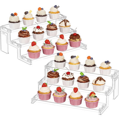 Spice Rack, Perfume Cologne Organizer, Cupcake Stand, Tool-Free Assembly, Display Riser Shelf, Seasoning Figurine Makeup Holder, Room Decor, Kitchen Cabinet Storage, Clear, 12In-3 Tier, 2 Pcs