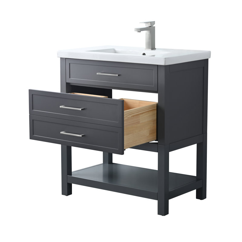 Meuble-lavabo simple 30 po avec comptoir en céramique Vicini, Gris foncé / nickel brossé