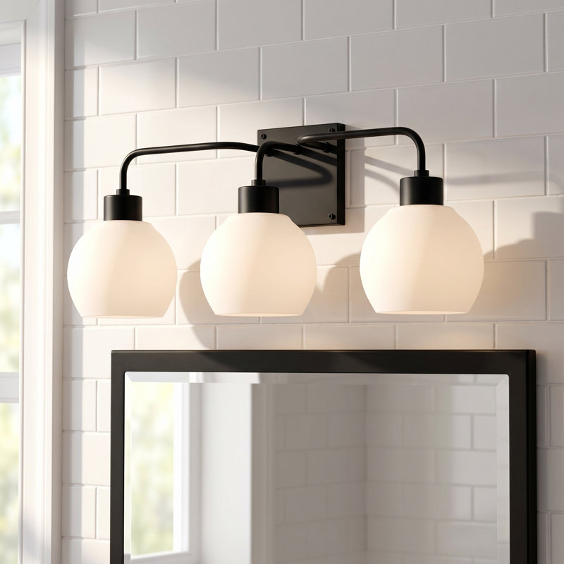 Éclairage pour meuble-lavabo à intensité variable Tanner, Noir mat, Blanc, 3 lumières