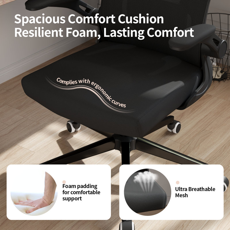 Cadell Ergonomic Office Chair, Home Office Desk Chairs with Lumbar Support, 3D Headrest and Flip Up Arms, Rockable Swivel