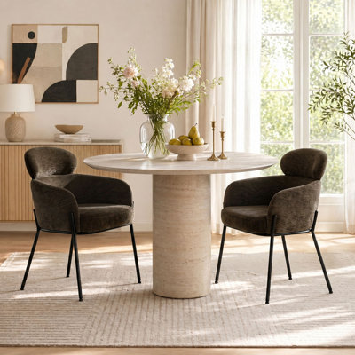 Chaises de salle à manger rembourrées modernes avec dossier incurvé et pieds en métal noir