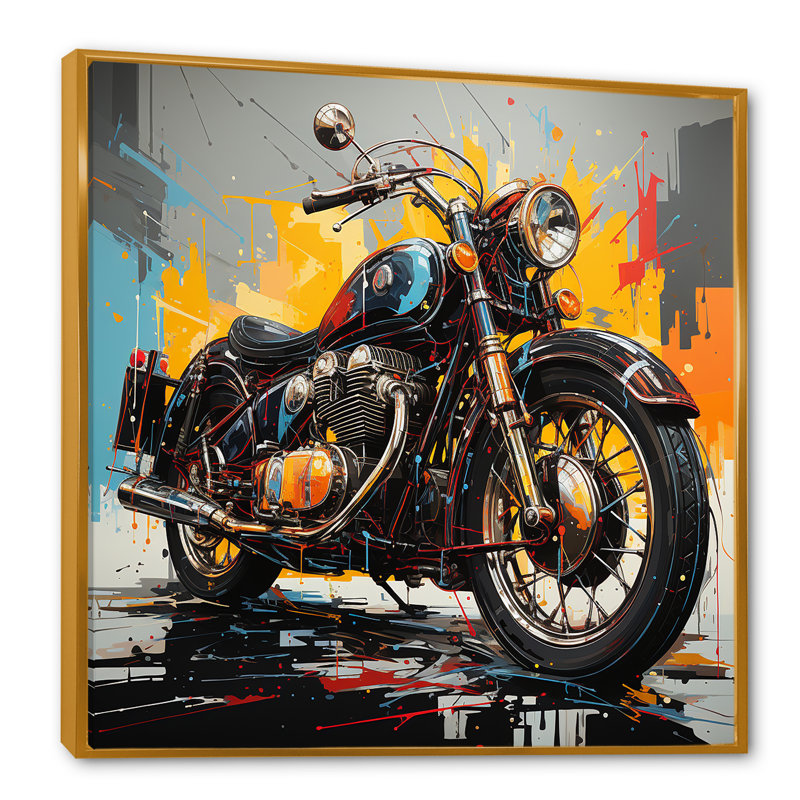 «Moto Dreams On The Road On», reproduction sur toile, Cadre flottant doré, H 30 po x l 30 po x P 1 po